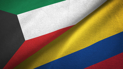 Kuwait and Colombia two flags textile cloth, fabric texture