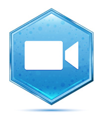 Video camera icon crystal blue hexagon button