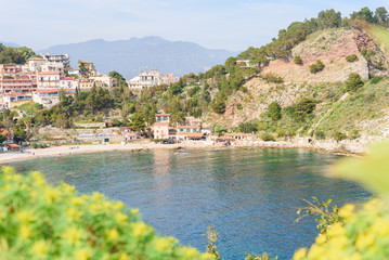 View of Isola Bella beach in Taormina, Sicily, Italy