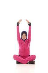 Young Fit Muslimah doing warm up stretching - isolated over white background