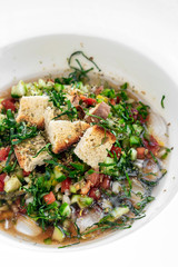 portuguese algarve style traditional cold vegetable gazpacho soup