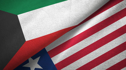 Fototapeta premium Kuwait and Liberia two flags textile cloth, fabric texture