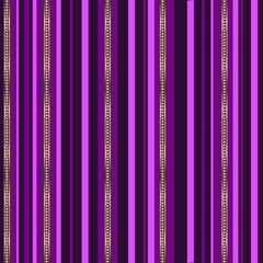 Jewelry striped vector seamless pattern. Abstract pink, purple and gold stripes with diamonds on dark purple background. Template for design, textile, wallpaper, wrapping, jewelry box, ceramic tile.