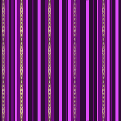 Jewelry striped vector seamless pattern. Abstract pink, purple and gold stripes with diamonds on dark purple background. Template for design, textile, wallpaper, wrapping, jewelry box, ceramic tile.