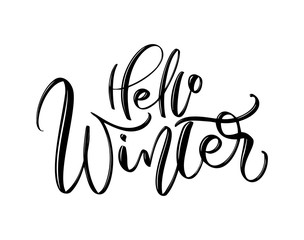 hello winter - hand drawn lettering inscription text to winter holiday design, celebration greeting card, calligraphy vector illustration © timonko