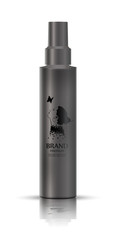 Realistic luxury cosmetic bottle  in grey color, isolated on white background, mockup,  3D illustration for branding design and ads,  template, beauty and hygiene concept.