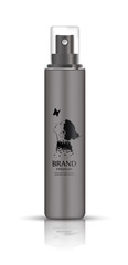 Realistic luxury cosmetic spray bottle  in grey color, isolated on white background, mockup,  3D illustration for branding design and ads.