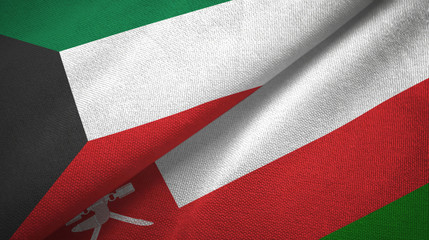 Kuwait and Oman two flags textile cloth, fabric texture
