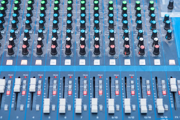 Professional Audio dj mixer console, sound tools and gear, studio equipment picture, selective...