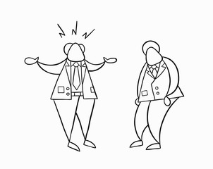 Hand-drawn vector angry boss with businessman worker