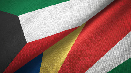 Kuwait and Seychelles two flags textile cloth, fabric texture