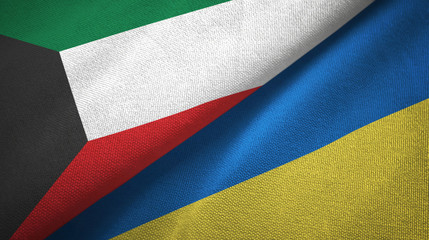 Kuwait and Ukraine two flags textile cloth, fabric texture