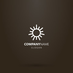 white logo on a black background. simple vector geometric line art logo of the round sun with rays