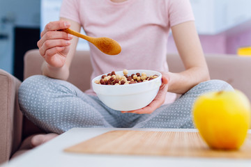 Bowl full of frosted chocolate balls for cereals healthy crisp breakfast