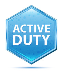 Active Duty crystal blue hexagon button