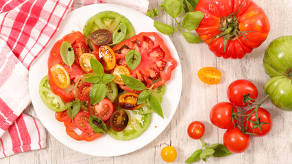 Obraz na płótnie Canvas tomato salad with sauce and basil