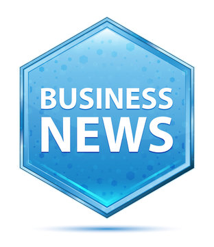 Business News crystal blue hexagon button