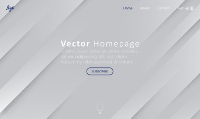 Grey web homepage template with icons and abstract geometric pattern.