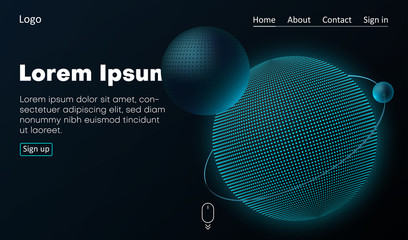 Web homepage template with icons and 3d balls or satellite.