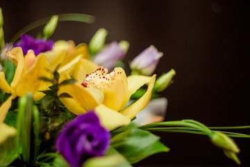 Yellow orchid bouquet in a box