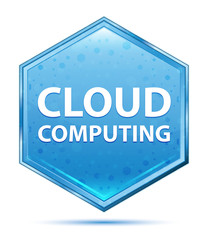 Cloud Computing crystal blue hexagon button