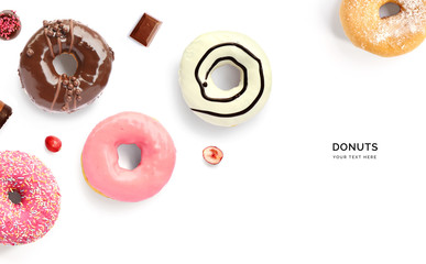 Creative layout made of donuts. Flat lay. Food concept. Macro  concept.