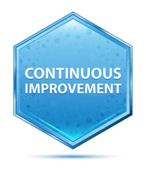 Continuous Improvement crystal blue hexagon button