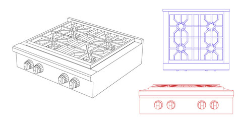 Gas stove. Isolated on white background. Vector outline illustration.