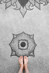 Selfie Young Woman of Feet in Fashion Shoes on Concrete Floor. Beautiful Girl Standing is Foot &...