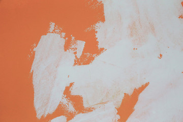 Orange wall repair, white paint or plaster over wall, high-resolution abstract background