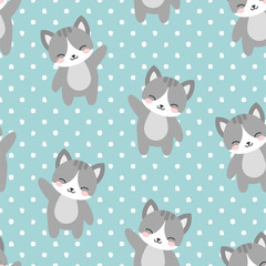 Cat Seamless Pattern Background, Scandinavian Happy kitty koala with dot for baby. cartoon kitten vector illustration for kids nordic background