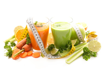 glasses of vegetable smoothie isolated on white background