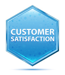 Customer Satisfaction crystal blue hexagon button