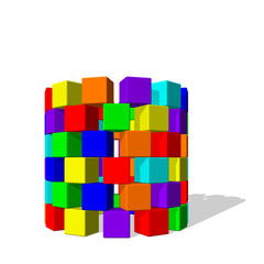 Tower from toy building blocks. Vector colorful illustration.Front view.