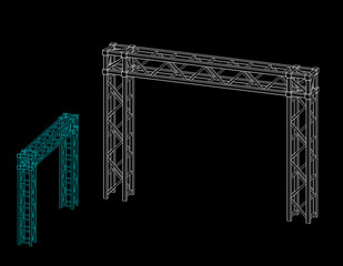 Truss construction. Isolated on black background. Vector outline illustration.