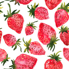 Red watercolor strawberries. Seamless hand painted pattern - 266283836