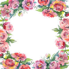 Peony bouquet floral botanical flowers. Watercolor background illustration set. Frame border ornament square.