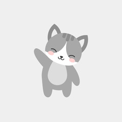 cute cat character kitty vector design, feline greeting card, invitation, greeting card, poster, with cute, cartoon hand drawn watercolor background