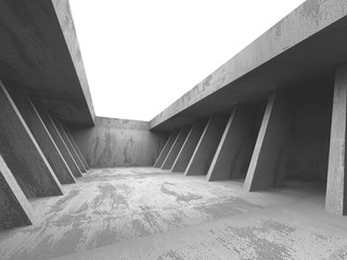 Dark basement empty room interior. Concrete walls