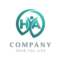 the letter logo HA, the object of the person inside it