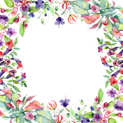 Fototapeta na wymiar Bouquet floral botanical flowers. Watercolor background illustration set. Frame border ornament square.