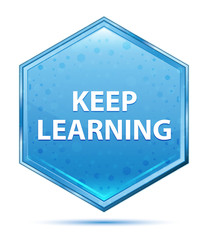 Keep Learning crystal blue hexagon button