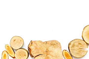 wooden stumps for blog background top view space for text