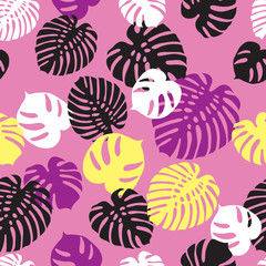 Obraz na płótnie Canvas Seamless summer pattern with tropical leaves for textile, wallpapers, wrapping paper, covers, scrapbook. Vector.