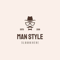 Man Style logo hipster retro vintage vector template, Classic Geek logo