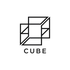 Abstract simple vector cube logo. Box Line Art Icon
