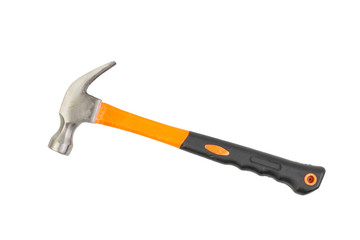 Hammer closeup on white background with selective focus and crop fragment