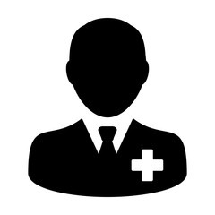 Health icon vector of male person profile avatar symbol for patient medical treatment in flat color glyph pictogram illustration