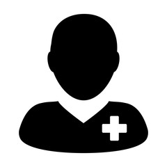 First aid icon vector of male person profile avatar symbol medical treatment in flat color glyph pictogram illustration