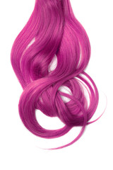 Long wavy pink hair isolated on white background